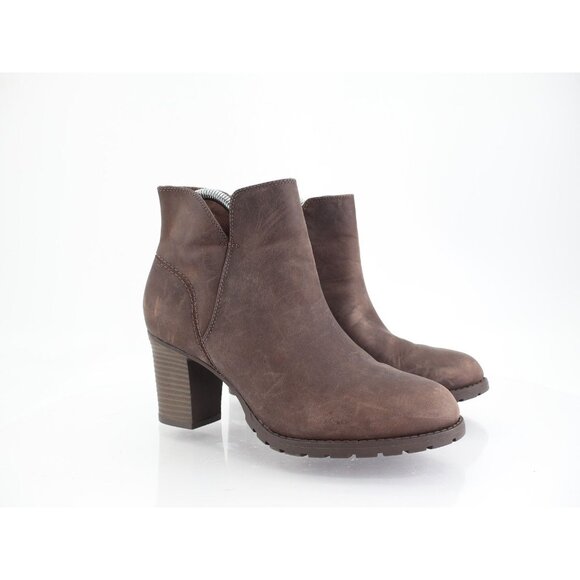 Clarks Women's Verona Trish Boot Size 9 Block Heel Bootie Brown Leather Comfy - Picture 1 of 12